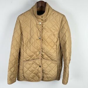C. Wonder Quilted Barn Jacket Tan Beige Gold Buttons Size L Equestrian Preppy